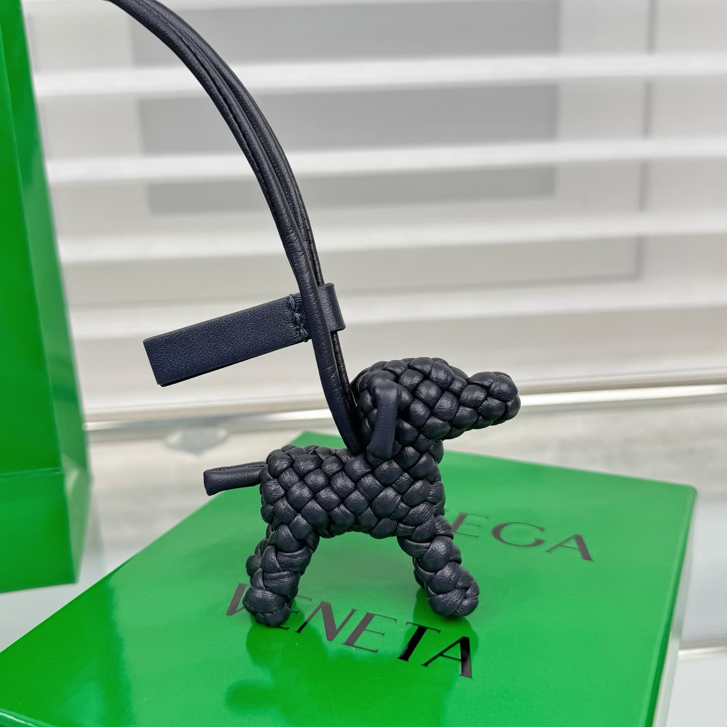 Bottega Veneta Black Intrecciato Leather Dog Charm